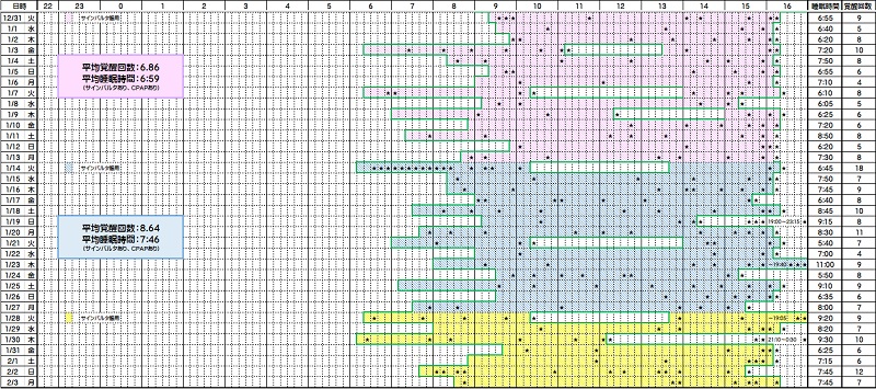 睡眠時間と覚醒回数―１２／３１～２／０３