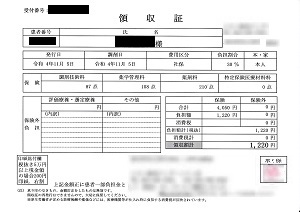 １，３２０円―領収書　１１／５ショッピングモール薬局