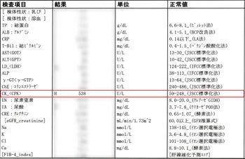 ＣＰＫ値５３８―血液検査結果 2025.11.13