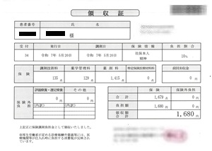 １，６８０円―領収書（５／２０ 処方箋薬局）