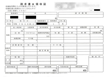 ４５０円―請求書兼領収書（５／２０ 心の診療所）