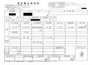 ４５０円―請求書兼領収書（８／０２ 心の診療所）