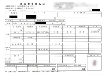 ４５０円―請求書兼領収書（８／２５心の診療所）