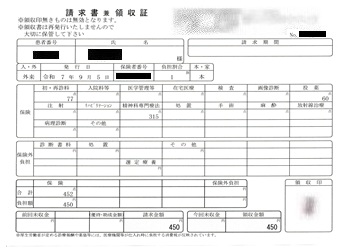 ４５０円―請求書兼領収書（９／０５ 心の診療所）